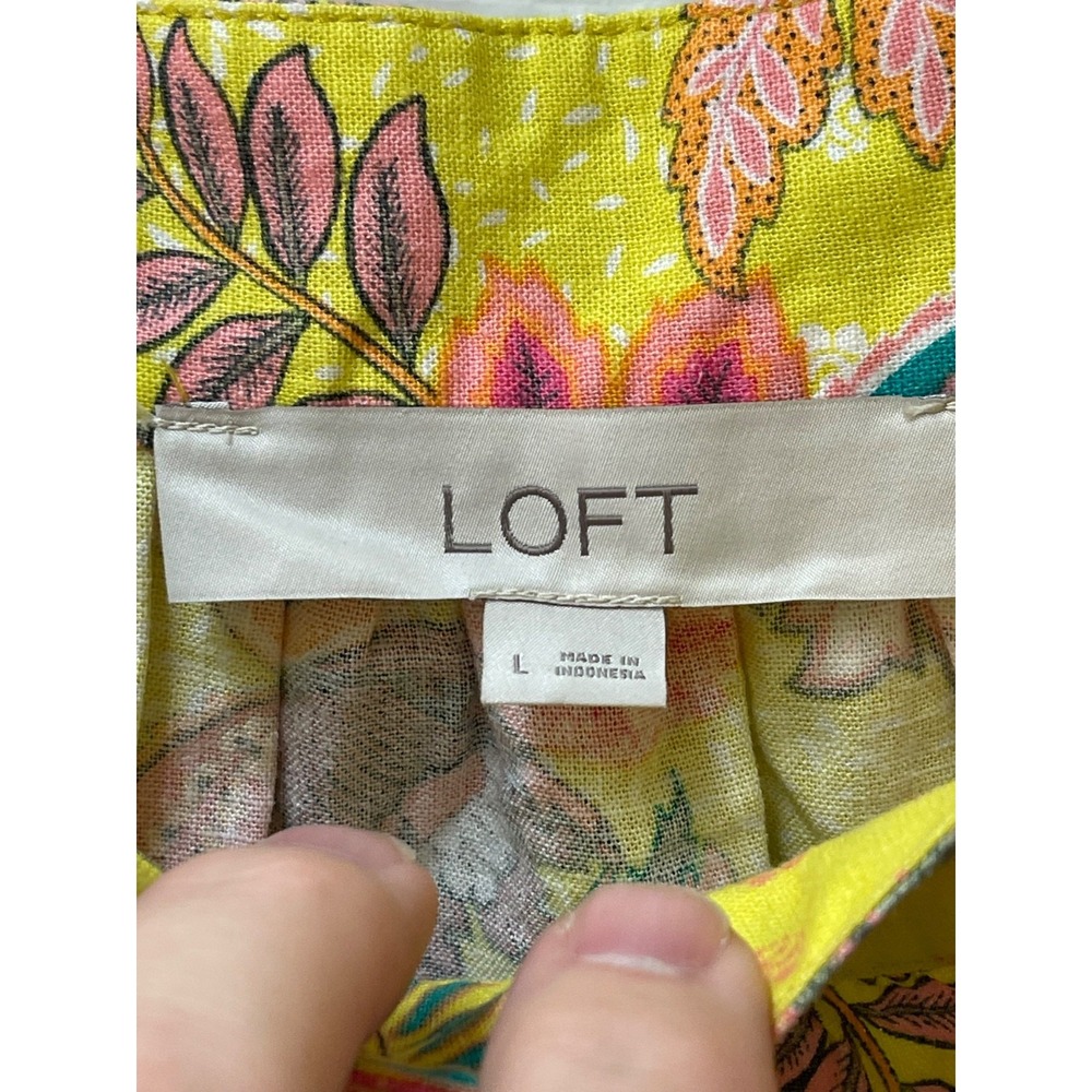 Loft Women's Medium Top Yellow Floral Linen Blend Knit Square Neck Blouse‎ - Picture 4 of 14